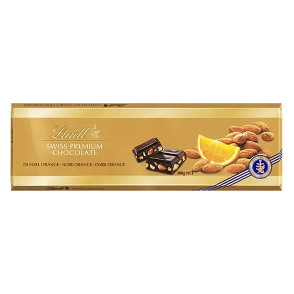 Lindt 300G Swiss Premium Dark Orange Almond Ét, Narancsos, Mandulás