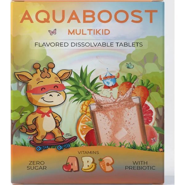 Aquaboost 40G Multikid Vegyes Gyümölcs ízű Pezsgőtabletta Vitaminokkal és Prebiotikummal