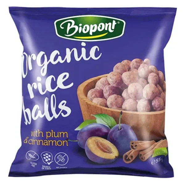 Biopont 55G Extrudált Rizsgolyó Szilvával és Fahéjjal Gluténmentes,Vegán