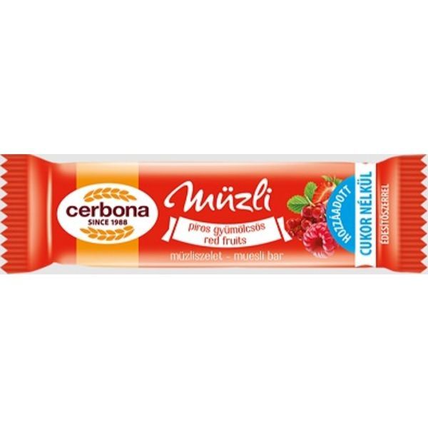 Cerbona Müzliszelet 20G Piros-Gyümölcs Cukormentes
