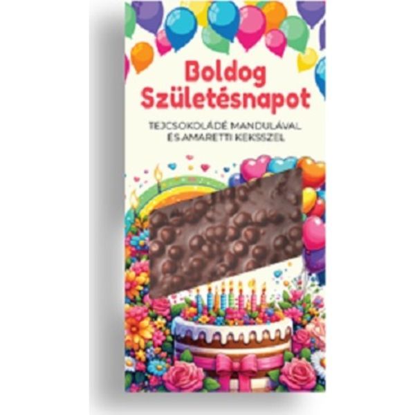 Chocolips 100G Boldog Születésnapot - Tejcsokoládé Mandulával és Amaretti Keksszel