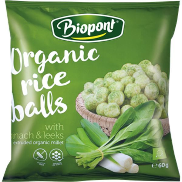 Biopont 60G Extrudált Rizsgolyó Spenóttal és Póréhagymával Gluténmentes,Vegán