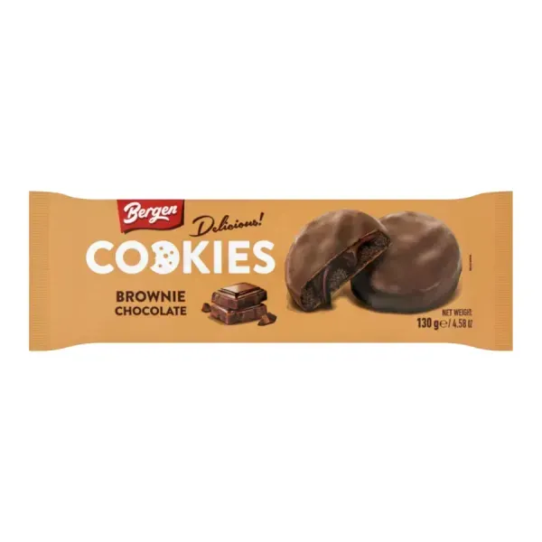 Bergen 130G Brownie ízű krémmel töltött keksz tejcsokoládéba mártva