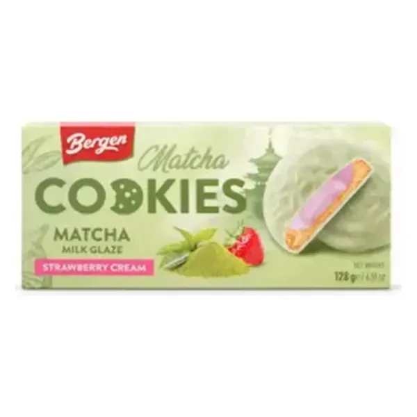 Bergen 128G Matcha Keksz Eper ízű Krémmel, Matcha-val