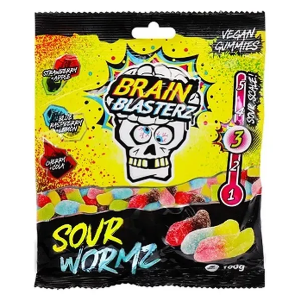 Brain Blasters 100G Sour Worms Gumicukor